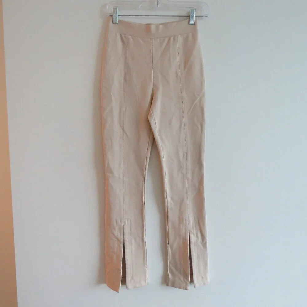 AARON & AMBER Tan Beige Split Hem Ponte Knit Stretch Pants - Women's Size S - Picture 2 of 14